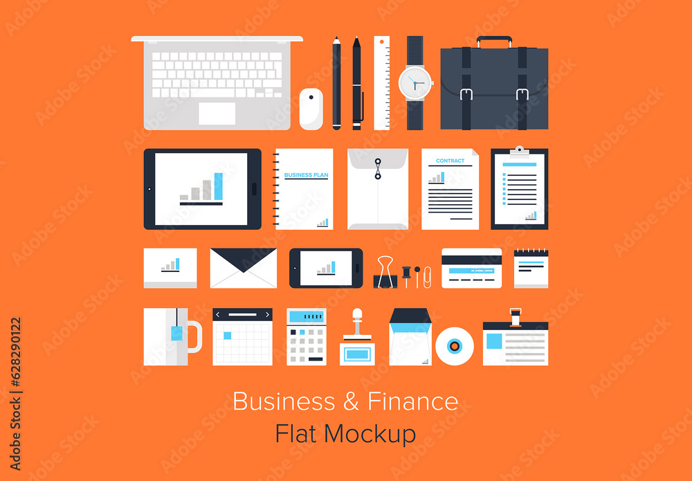 Vector collection of modern trendy flat business and office icons on ...