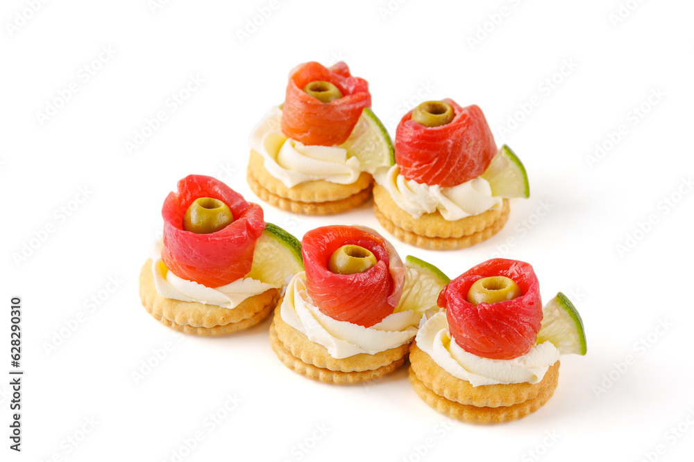 canape with salmon on a white background for a restaurant website canape with salmon on a white background for a restaurant website