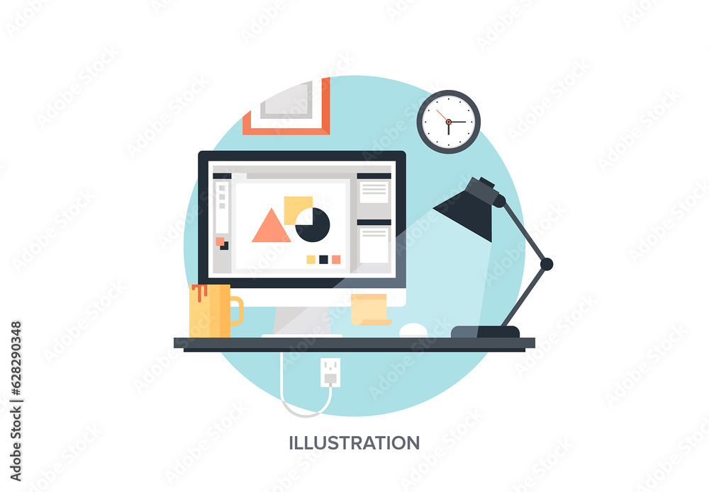 Abstract Flat Vector Image Of Illustration Drawing Process Stock