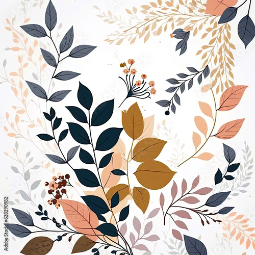 Flowers and leaves illustration  can be used for wedding invitations  anniversary  birthday  postcards  greetings  cards  logos etc. Decorative spring illustration. Generative AI
