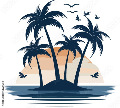 Beach with palm trees logo