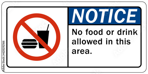 No food or drink allowed warning sign and labels