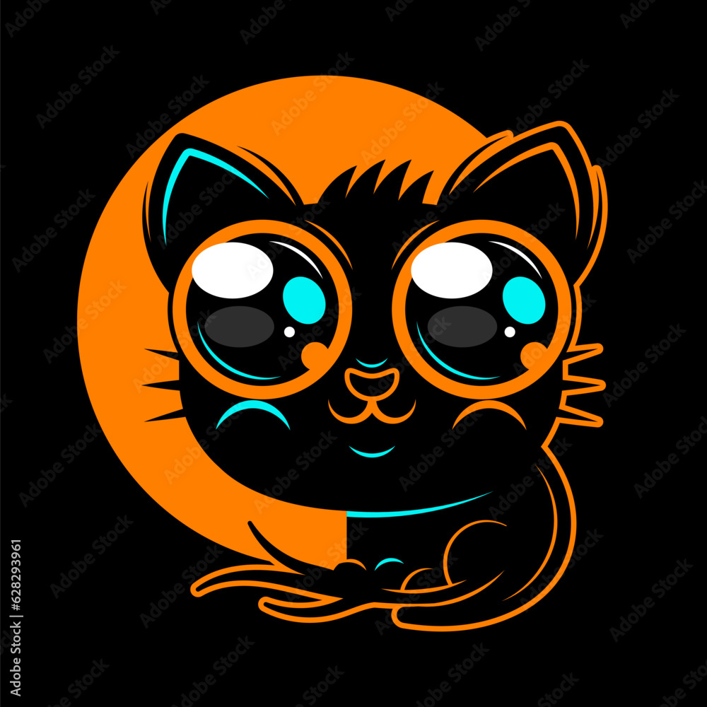 Cartoon cat wearing a purple witch hat and cloak. Halloween Cartoon cat wearing a purple witch hat and cloak. Halloween