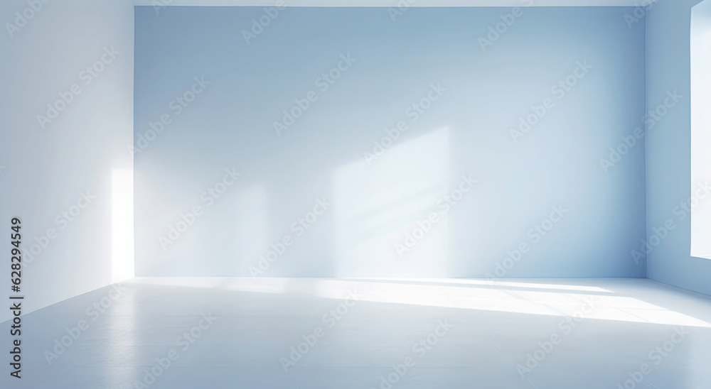 Obraz premium Minimalistischer Hintergrund einer hellen leeren Wand mit Boden und Schatten für Produktpräsentation und Platz für Text