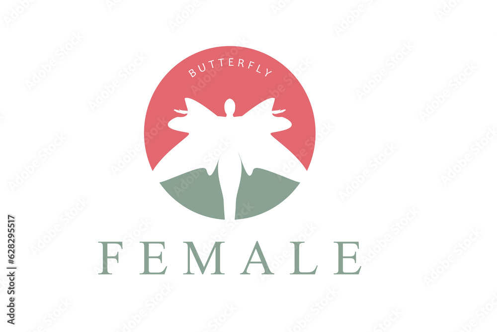 Beauty Flying Butterfly Woman Silhouette for Healthy Life Wellnes logo design inspiration - obrazy, fototapety, plakaty 