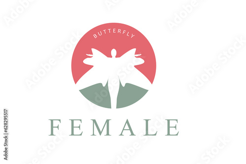 Beauty Flying Butterfly Woman Silhouette for Healthy Life Wellnes logo design inspiration