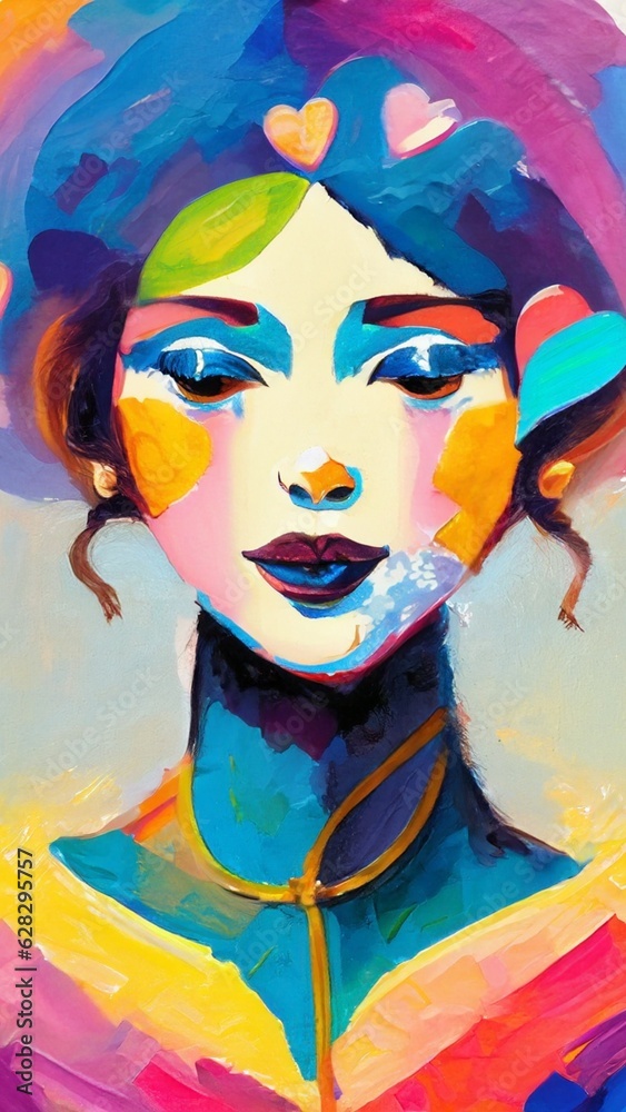 Fototapeta premium A Generative AI of a woman in vibrant colors Portrait mobile phone wallpaper in Watercolor Style
