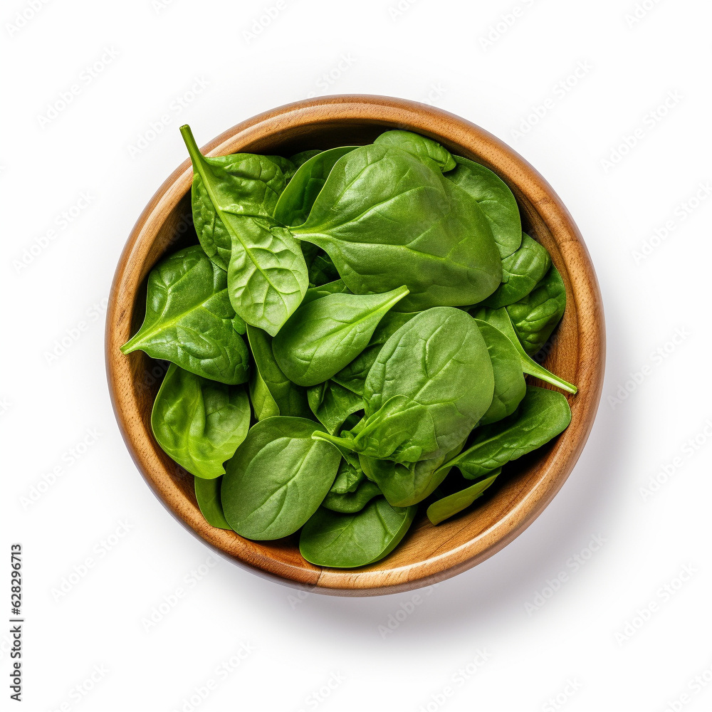 Top-down view of a bowl of baby spinach. Top-down view of a bowl of baby spinach.