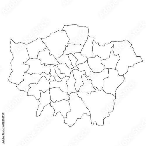 London ceremonial counties blank map. High detailed illustration map with counties  regions  states - London map .  outline map of London province.