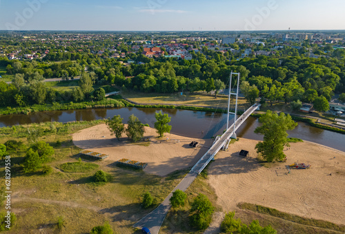 View at the bridge at Warta river in Sieradz city in Poland 