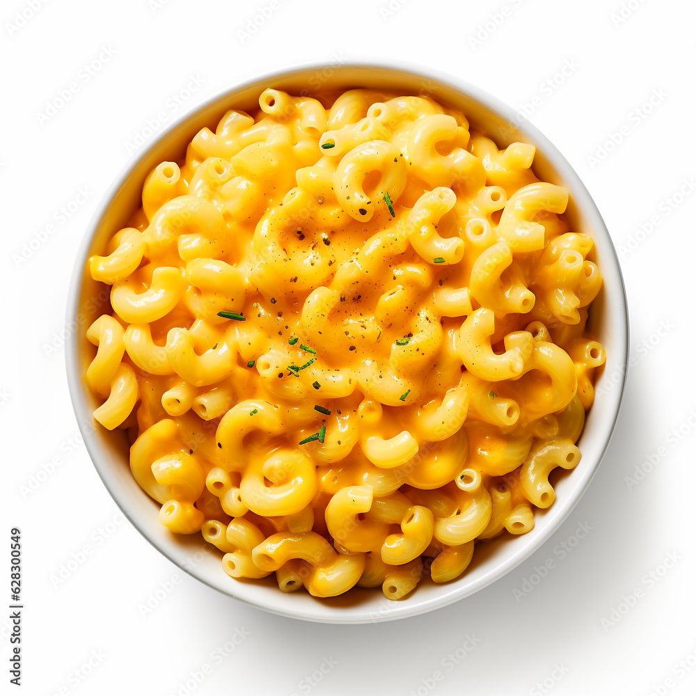 Top-down view of a bowl of macaroni and cheese. Top-down view of a bowl of macaroni and cheese.