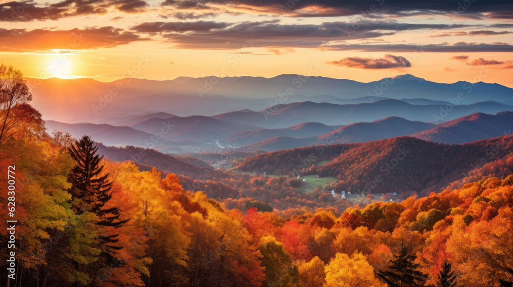 mesmerizing view of a mountain range with trees in full autumn color