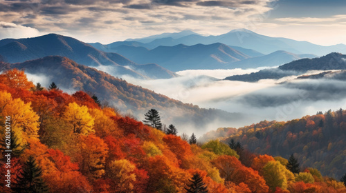 mesmerizing view of a mountain range with trees in full autumn color