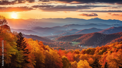 mesmerizing view of a mountain range with trees in full autumn color © Xavier