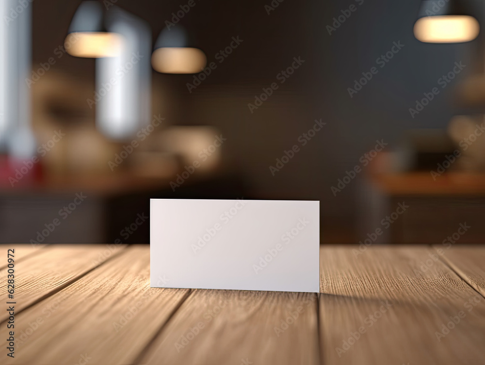 A blank business card on a wooden desk A blank business card on a wooden desk