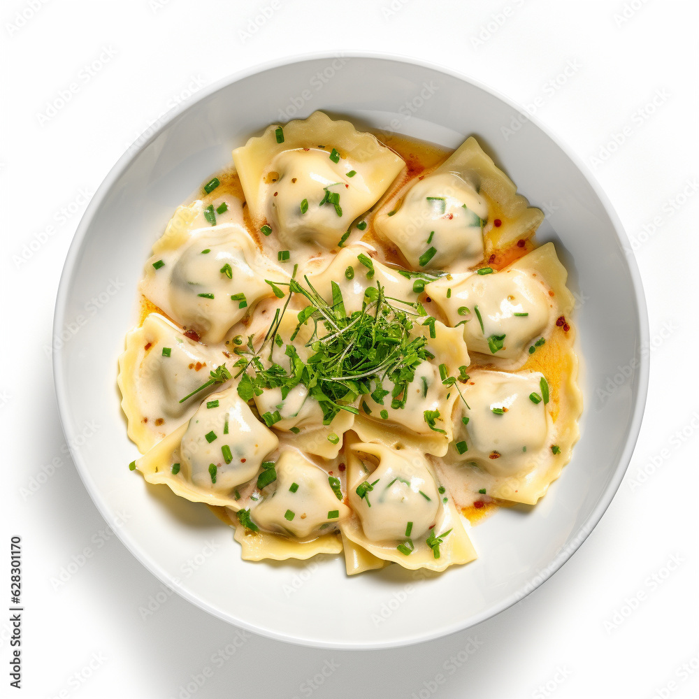 Top-down view of a bowl of ravioli. Top-down view of a bowl of ravioli.