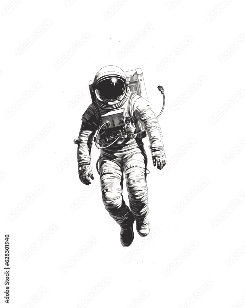 Fototapeta premium An astronaut floating in the void. black and white simple sketch