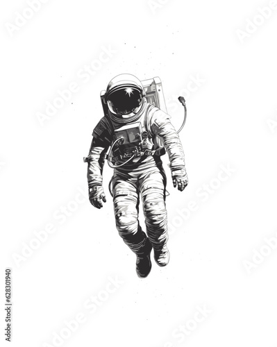 An astronaut floating in the void. black and white simple sketch