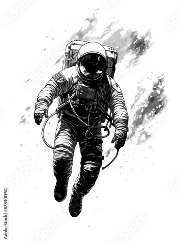 An astronaut floating in the void. black and white simple sketch