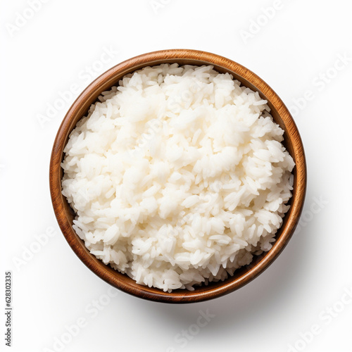Top-down view of a bowl of white rice.