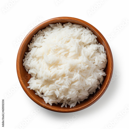 Top-down view of a bowl of white rice.