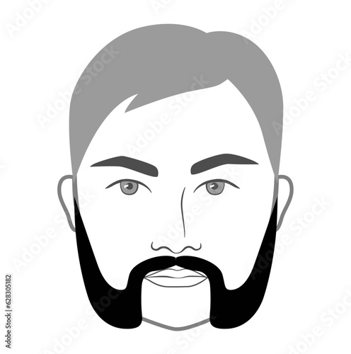 Friendly Mutton Chops Beard style men in face illustration Facial hair mustache. Vector grey black portrait male Fashion template flat barber. Stylish hairstyle isolated outline on white background.