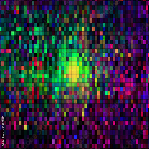 2D abstract neon colourised square grid pixel