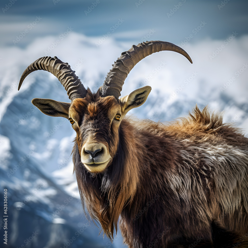 Alpine Ibex Portrait: Generative AI Bokeh Photo Alpine Ibex Portrait: Generative AI Bokeh Photo