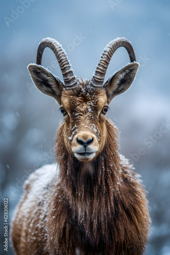 Alpine Ibex Portrait: Generative AI Bokeh Photo © Uolir