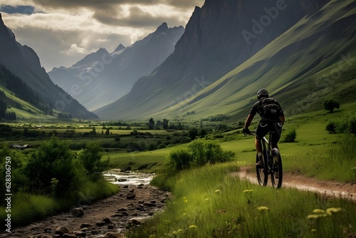 Thrilling Mountain Biking Adventure in Serene Valley Landscape