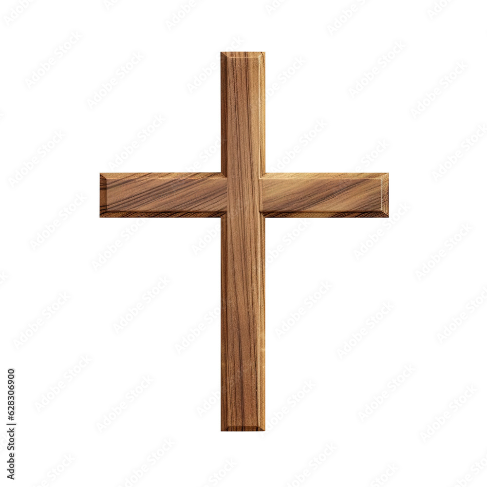Wooden crucifix cross isolated on transparent background
