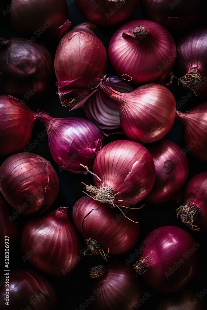 Red Onion Harvest, Top-View Close-Up Background