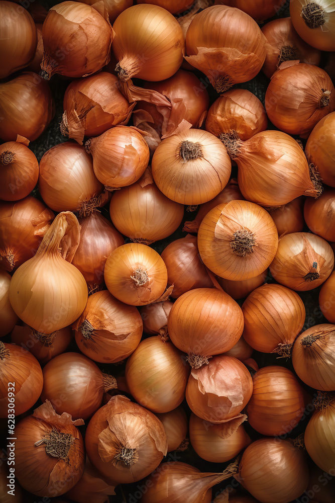 Brown Onion Harvest, Top-View Close-Up Background Brown Onion Harvest, Top-View Close-Up Background