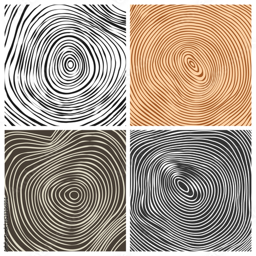 Tree trunk cut textures, pine or oak slice. Sawn timber, wood. Brown wooden texture with tree rings. Hand drawn sketch. Vector illustration