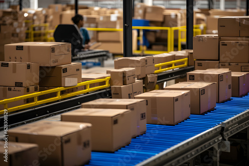 boxes on conveyor belt at shipment facility