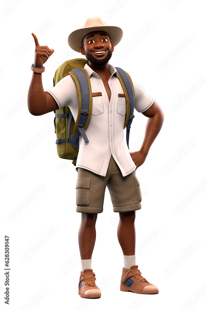 African American mountain tourist guide man. Cartoon character full body illustration on isolated transparent background