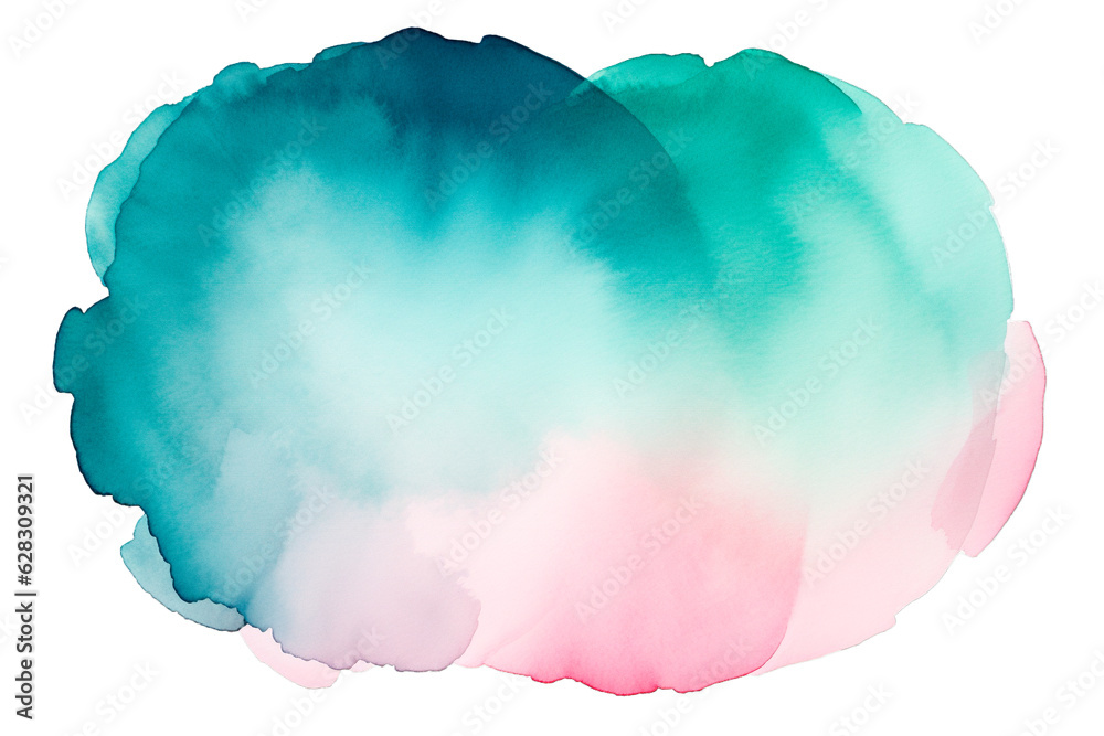Watercolor stain turquoise and pink circle shape on isolated transparent background Watercolor stain turquoise and pink circle shape on isolated transparent background