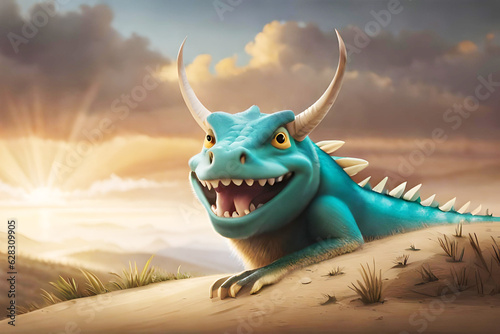 cartoon style portrait of a dragon on neutral natural background creative with generative ai technology