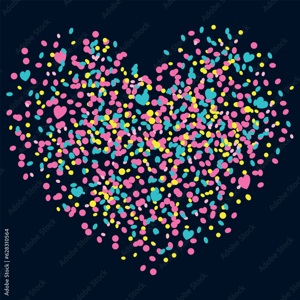 Pink gold confetti circle decoration for party invitation card. Bokeh lights effect vector. Gold, pink and rose color round confetti dots, circles scatter on black. Fashionable bokeh background.