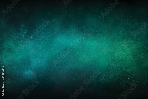 Turquoise blue green glowing color gradient on black grainy background, noise texture effect, large banner copy space | Generative AI
