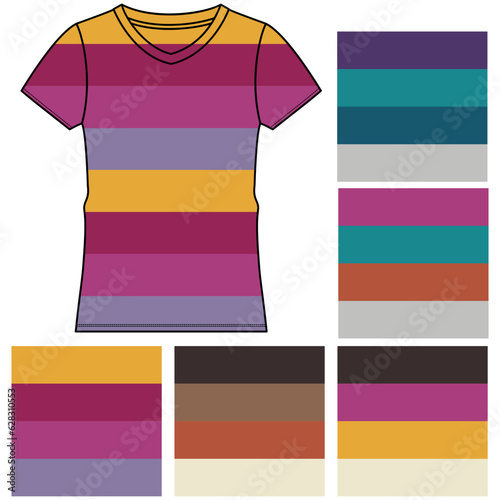 T shirt apparel template, fashion flat illustration vector. basic striped T pants.