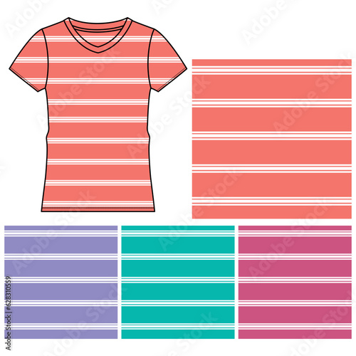 T shirt apparel template, fashion flat illustration vector. basic striped T pants.