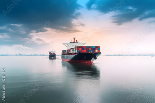 international container cargo ship in the ocean freight transportation shipping nautical vessel