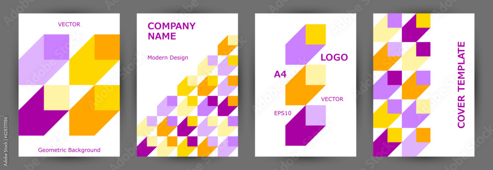 Commercial brochure front page template collection vector design. Minimalist style trendy placard