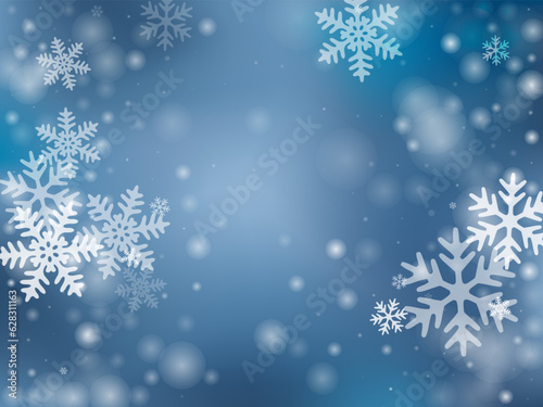 Magic heavy snowflakes background. Wintertime fleck ice granules. Snowfall sky white teal blue backdrop. Glimmer snowflakes new year vector. Snow cold season landscape.