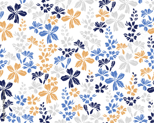 Tiny meadow forget-me-not flowers endless pattern vector illustration. Ditsy