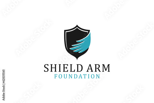 Shield hand wings logo design defense protect guard icon symbol