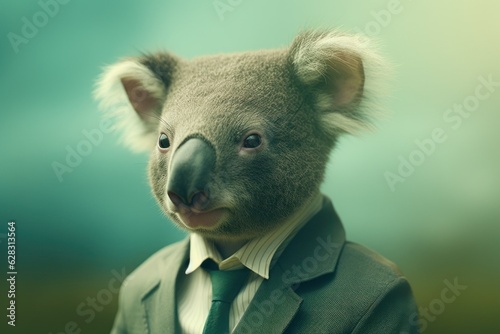 Anthropomorphic koala dressed in a suit like a businessman. Business Concept. AI generated, human enhanced