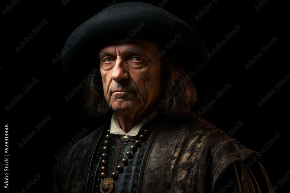 Portrait of Christopher Columbus. The concept of Columbus day and the discovery of America