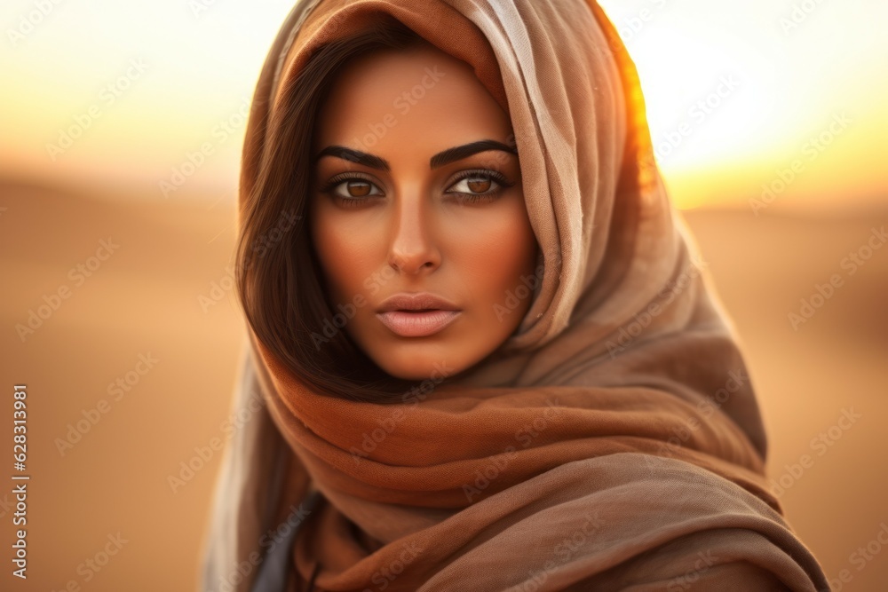 Woman in the desert. Background with selective focus and copy space. AI generated, human enhanced Woman in the desert. Background with selective focus and copy space. AI generated, human enhanced